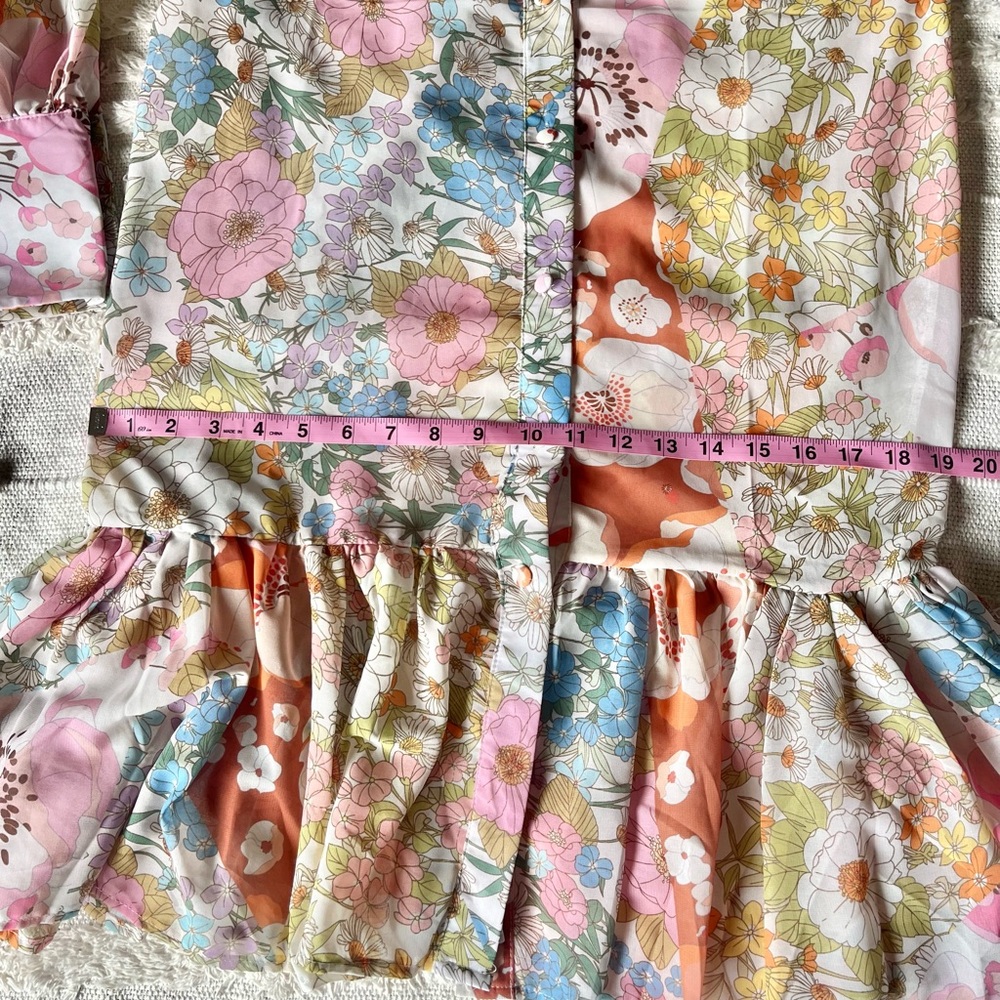 Pink Ripple Floral Garden Long Sleeve Shift mini Dress Size Small - Picture 10 of 15